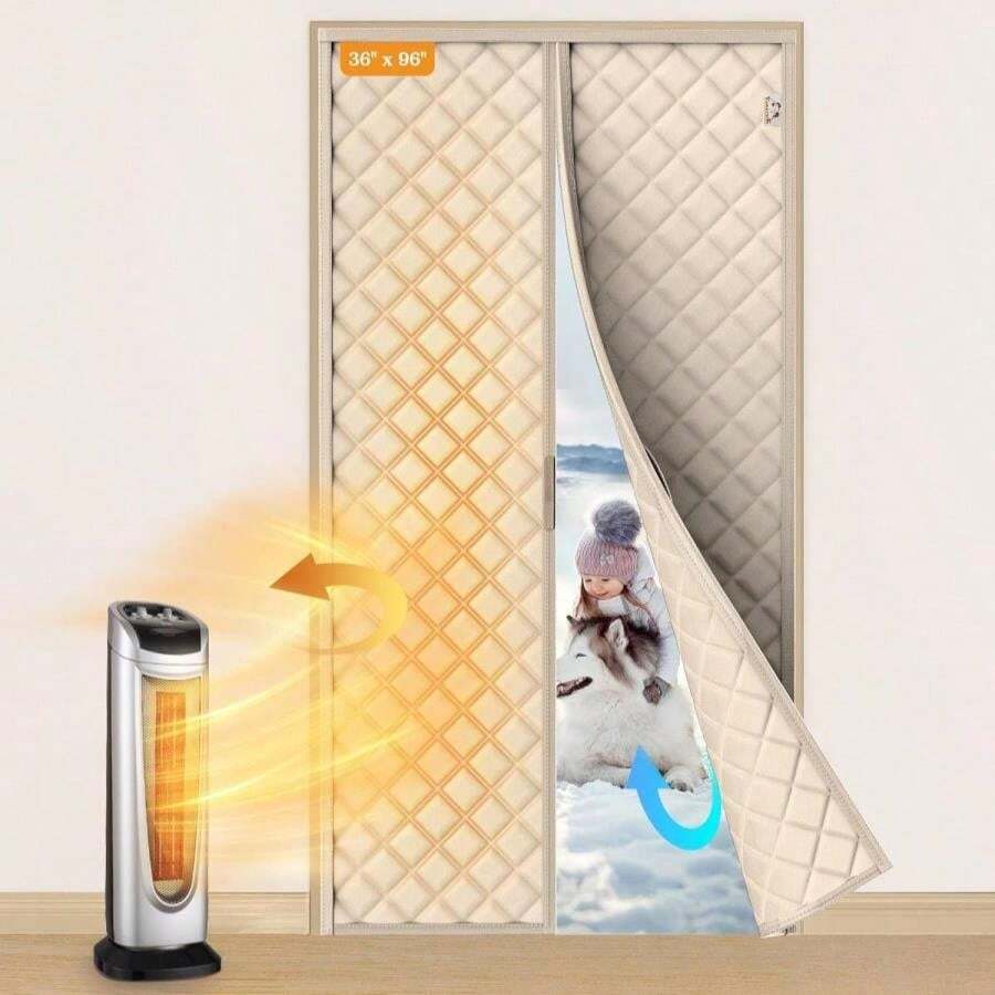 Yotache Magnetic Thermal Insulated Door Curtain Fits 36 X 96 Inch Doors, Curtain Size 38" X 98" Weatherproof Oxford &Amp; Cotton Fill Door Covers To Keep Warm In Winter, Beige - Fits Door Size 36x96 - 查看 1