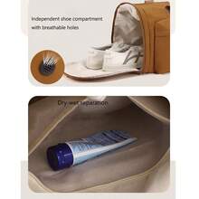 Foldable Travel Duffel Bag, Lightweight Luggage Bag With Shoes Compartment, Waterproof Multi-Partition Bag,Weekender Overnight Bag For Men & Women,Multi-Pockets Solid Color Baggage Bag,Dry Wet Separation Bag - 棕色 - 查看 7