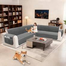 Waterproof L Shaped Couch Cover For Sectional Sofa Velvet Quilted Corner Sofa Cover L Shape Furniture Protector Slipcover Set With Non Slip Straps For Pets Dogs Kids (Large, Dark Grey) - Dark Grey - View 8