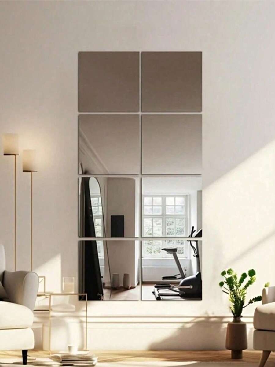 Bộ 4/8 miếng dán tường gương 3D acrylic, miếng dán tường vuông dày, gương treo tường 3D acrylic, gương phòng thay đồ, gương hành lang phòng tập thể dục, miếng dán, decal dán tường, miếng dán trang trí nhà cửa, trang trí mùa xuân, làm mới nhà cửa, miếng dán trang trí - Bạc - Xem 1