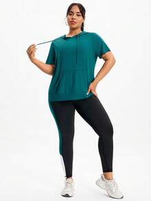 Bộ đồ thể thao mùa hè dành cho nữ cỡ lớn, gồm áo hoodie và quần dài. - Màu xanh ngọc - Xem 4