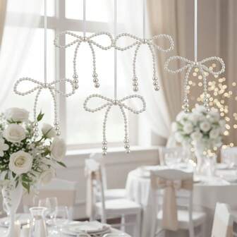 12 pezzi Decorazioni a fiocco con perle bianche per appendere, perfette per decorare fiocchi di regali per matrimoni, proposte, San Valentino, feste, ghirlande, confezioni regalo e decorazioni per la casa (esclusa la corda)