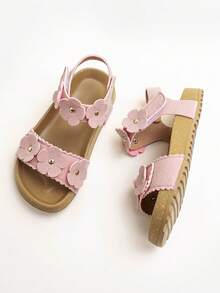 1 Pair Fashionable Solid Color Minimalist Hook And Loop Flat Sandals, Comfortable & Durable, Suitable For Outdoor Activities, Summer - Pink - View 3