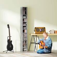 HOMCOM 12-Tier Media Storage Cabinet 204 CDs Shelf Tower Multimedia Organizer Rack Stand Bookcase Display Unit MDF Colour Oak - Gris - Ver 7