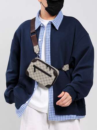 1 pièce Sac banane en nylon pour hommes, sac carré en cuir PU avec sangle réglable, résistant aux rayures et à l'usure, poche pour passeport, argent, carte d'identité, carte de crédit, léger pour le trajet domicile-travail/cadeau d'affaires pour le mari