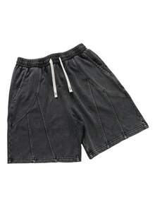 男士运动街头风做旧黑色拼接短裤，简约时尚，适合春夏休闲穿着，是送给男朋友的绝佳礼物。 - 黑色 - 查看 2