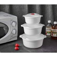3pcs Microwave Round PP5 Bowl Set With Lids - Steamer, Steamer Basket And Steamer Box - Heat Food In 1-3 Minutes - Premium Kitchen Dining Experience