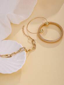 3件套时尚设计感十足的蛇骨手链，带回形针可调节手链套装，女士款