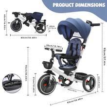 UBRAVOO Baby Tricycle Foldable With Adjustable Parent Handle, Safety Harness, Wheel Brakes And Removable Canopy, Stroller Bike Gift For Toddlers 10-60 Months - Blue - View 6