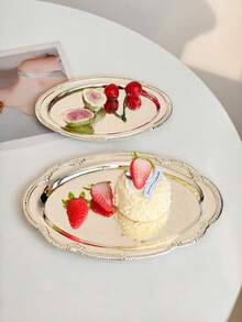 1pc Nordic Ins Retro Cake Plate, Dessert Stand, Snack Tray, Tea Break Display Platter, Fruit Plate - Multicolor - View 3