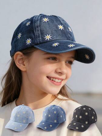 1 זוג כובע בייסבול ארוג לילדים עם רקמת חינניות 3-16 שנים, קל משקל, עמיד למשחק בחוץ לפעוטות, כובע שמש