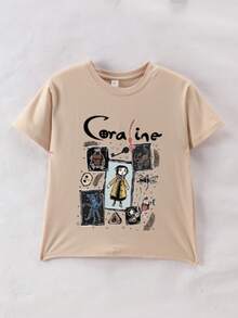 女童卡通印花短袖T恤，女童夏季圆领衬衫