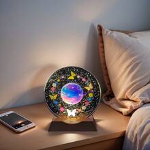 Butterfly Surrounded Floral Landscape, Planet Crystal Round Night Light, Dreamy Starry Sky, 3D Carved Atmosphere Lamp, Girly Heart Shaped, Bedroom Bedside Healing Night Light, Fairy Tale Style Desk Decor Lamp, Creative Gift For Girlfriend/Best Friend, Accompany You Strolling In The Romantic World Of Flowers, Butterflies And Starry Sky - Multicolor - View 11