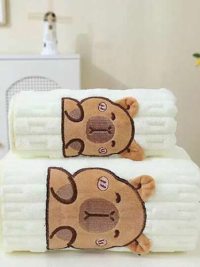 2 st/set mjuk absorberande korallfleecehandduk + badhandduksset för baby, broderad, familjepaket