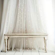 1pc Pearl Tulle Fabric, Suitable For Wedding Tablecloth, Dessert Table Decor, Cake Photography Backdrop, Curtain Prop, Bridal Headpiece, Fairy Style, White Hollow Mesh - Beige - View 8