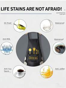 Waterproof And Oil Resistant Vinyl Kitchen Apron With Pockets-Perfect For Cooking,Baking,And Gardening,Restaurant Servers,Sleeveless,Hand Wiping,Kitchen Use - 黑與白 - 查看 10
