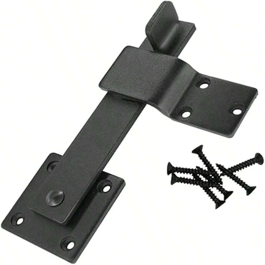 1个5.5英寸重型实心铁谷仓门闩 - 带螺丝的旋转攀爬登山扣螺栓，适用于滑动木门，经久耐用且安全 - 黑色 - 查看 1