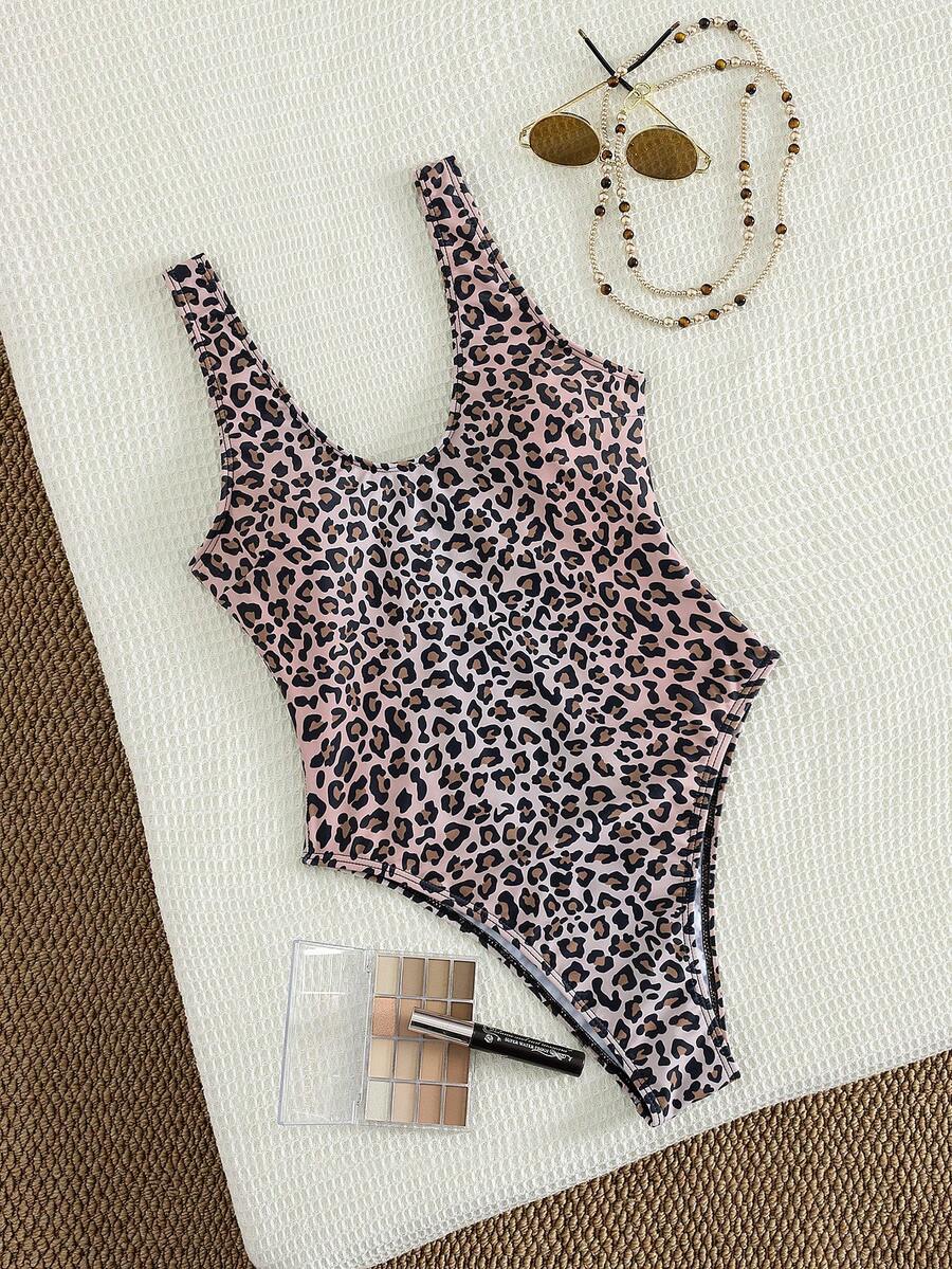 Women's Leopard Print Sporty Casual Jumpsuit Swimsuit - Multicolor - View 1