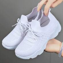 2026 New Women's Sports Shoes, Suitable For All Seasons, Breathable Mesh Upper, Solid Color, Thick Sole, Ideal For Indoor Tennis, Indoor Gyms, Outdoor Running, Golf, And Comfortable Women's Running Shoes. - 白色 - 查看 3