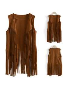 4件套嬉皮派对套装 | 流苏上衣 + 彩色发带 + 和平标志项链和耳环 | 波西米亚风格，音乐节，复古主题服装