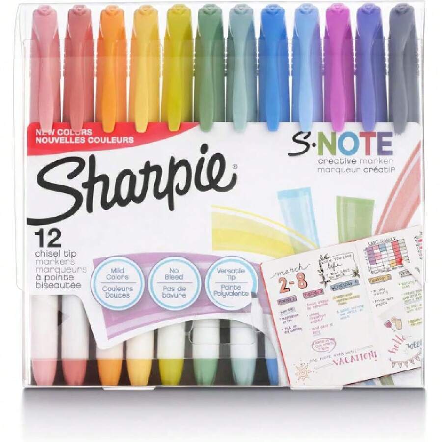 S-Note - Marcadores creativos, resaltadores pastel, juego de marcadores artísticos, colores surtidos, punta de cincel, 12 unidades,36728118 - Neblina azul - Ver 1