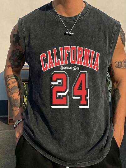 Herrlinne i vintage-modell med rund hals och "Basketball Style - The Legend Of Basketball 24", tvättat