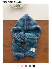 Women's Heavyweight Extreme-Cold Balaclava Hooded Scarf, Knitted Knitted Blend Windproof Warm Earflap Hat For Autumn/Winter