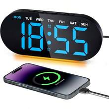 Reloj Despertador Digital con Luz Nocturna, Pantalla de inch para Bur, 3 Niveles de Brillo, Funcin Snooze, Fecha/Da, Temp, Cargador, Doble Alarma para Dormilones Profundosu200B - Azul - Ver 2