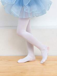 1 件女孩、儿童、幼儿白色纯色紧身裤，舞蹈服无脚紧身裤，提花卡通脚图案，薄款，高弹力，无脚长袜，休闲日常穿着，紧身裤，可爱舞蹈裤，适合春季、夏季，耐用长袜，适合学生日常场合，搭配裙子、短裤、鞋子，返校季 - 白色 - 查看 3