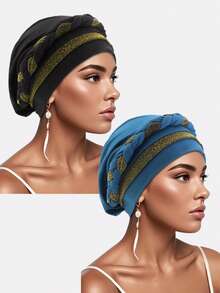 1pc Women's Twisted Braid Elastic Cap Headwrap Soft  Hat, Suitable For Daily Wear - Printed Style - View 14