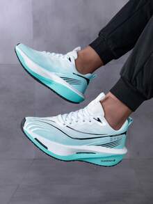 2025 Novos Tênis Casuais de Sola Macia de Outono para Homens e Mulheres, Absorção de Choque, Leves, Versáteis, Sola Grossa para Corrida em Estrada, Sola Macia, Jacquard, Respirável, Antiderrapante, Sapatos Esportivos para Exame Físico Escolar - Azul cadete - Visão 4