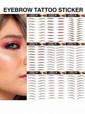 1 Sheet 9/10 Pairs 6D Natural Dark Brown Eyebrow Temporary Tattoo Stickers, Suitable For Women And Girls, Waterproof And Sweatproof, Quick Makeup For Parties And Occasions, Convenient For Daily Makeup, And Suitable For Beauty Salon Face Shape Testing