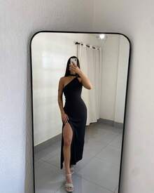 Long Suplex Dress By Moda Gringa, Tight With Tube Collar And Adjustable Back - Black - View 2