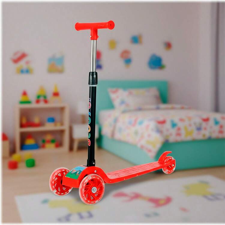 Scooter Monopatín para Niños de 3 Ruedas con Luces LED en Llantas Altura Ajustable y Sistema de Plegado Portátil para Mayor Estabilidad, Regalo para el Día del Niño - Rojo - Añade 4