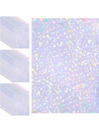 5/10/20/50 Pcs A4 Size (8.3x11.7 Inches) Holographic Stickers - Cold Peel PVC Self-Adhesive Film With Shattered Glass Effect, Suitable For Crafting, Scrapbooking, Gift Wrapping And Party Decorations, Scrapbooking Supplies | Decorative Stickers | Rainbow Colors