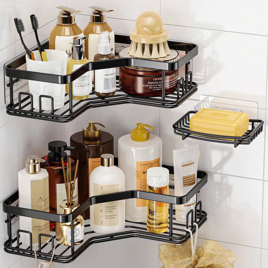 CADIMAC Corner Shower Caddy Bathroom , Three-Piece Rust-Proof Stainless Steel Bathroom Storage Rack, Large Capacity, No Drilling Required, Suitable For Bathroom Storage And Home Décor.Bathroom Accessaries,Christmas Shower,Bathroom Deccor,Toothbrush Holder. - 白色 - 查看 1