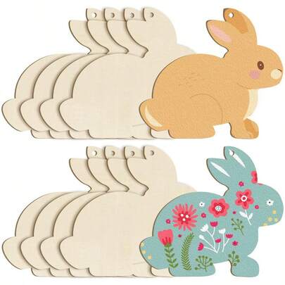 Thỏ gỗ chưa hoàn thiện, các mảnh gỗ hình thỏ, đồ thủ công bằng gỗ tự làm để tô màu, dùng để trang trí lễ Phục sinh.