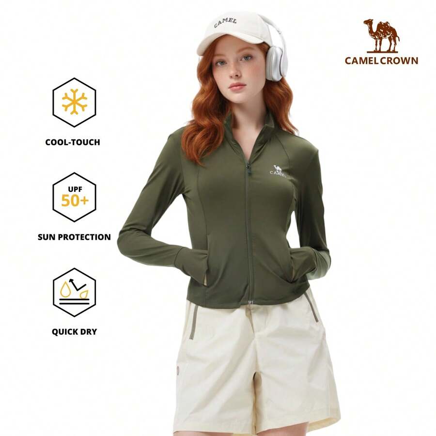 CAMEL CROWN Women's UPF 50+ Lightweight Sports Jacket, Sun Protection, Full Zip Long Sleeve Shirt, Hiking Outdoor Pockets - Avocado Green - View 1