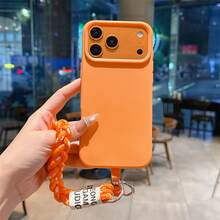 【人気の新製品】compatible with iPhone 17 Pro Max AIR 16E 15 Plus 14 13 12 11用 シンプル無地カラー クリエイティブカラーブロック クロスボディストラップ付き 落下防止 スマホケース - オレンジ - チェックする 2