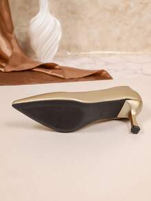 Women's Pointed Toe Low Vamp Stiletto High Heel Pumps. Classic All-Season Commuting Work Shoes. Fashionable Versatile Party Formal High Heels. - Gold - View 7