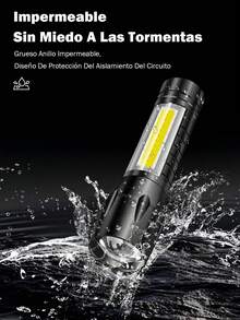 Linterna recargable de metal, alta luminosidad con zoom,  linterna impermeable de emergencia con zoom, linterna de metal portátil, reflector ligero para acampada, apagones, automóvil, iluminación al aire libre - 2pcs - Ver 5