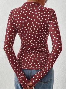 Women Button Down Floral Shirts  Fall Long Sleeve V Neck Ruched Fitted Mesh Blouse Tops Date Outfits Valentine's Day Vacation Fall Clothes For Women - Đáy màu đỏ rượu vang và trắng lượn sóng - Xem 2