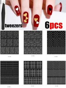 6件套美甲镂空模板套装，美甲模板，线条网格豹纹图案，让美甲沙龙/DIY美甲更轻松 - 彩色 - 查看 13