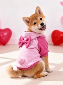 LUCKIE LABO 1pc Cute Pink Color-Block Bow Decor Hoodie Sweatshirt, Suitable For Indoor And Outdoor Use For Cats And Dogs - Pink - View 5