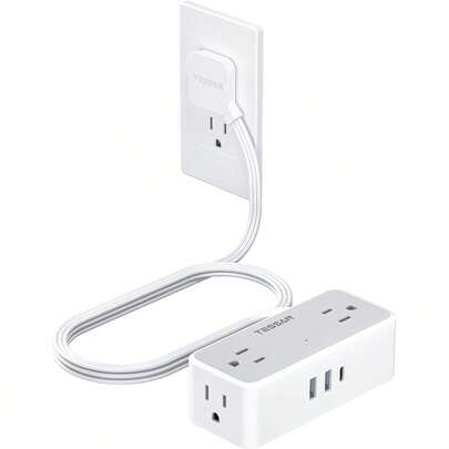 toma de corrienteTESSAN Extenn Electrica  1.5 M Plana Reeta Multicontacto Extensión con Protector de Sobretensión 4 Salidas de CA y 3 USB 1 USB C Conector Multiple Enchufe para Hogar Oficina Dorm Gris