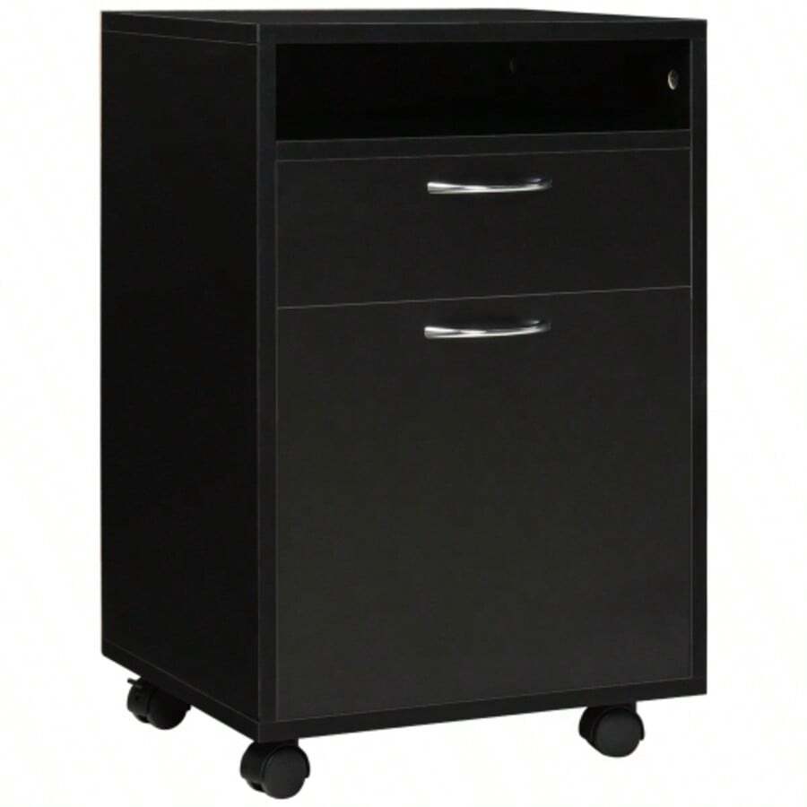 HOMCOM Rolling Filing Cabinet, Black, 40 X 35 X 60 Cm With Drawer, For Office And Home Office, Space-Saving And Functional