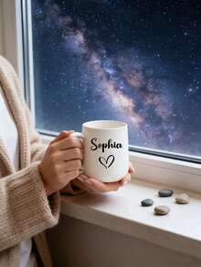 1pc Personalized Coffee Mug, Customized Name Ceramic Cup, 380ml/12oz Plastic Tumbler, Personalized Anniversary Gift, Ideal For Family, Women, Men, Holidays, Valentine's Day, Ramadan, Mildew Resistant, Reusable, Elegant, Cute, Modern, Minimalist Design - Multicolor - View 2