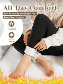 半条装保暖内衬打底裤，加厚柔软高腰黑色修身款，舒适保暖