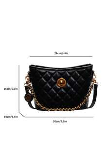 Large Capacity Commuter Chain Shoulder Bag, New Design With Luxurious Feel, Quilted Tote Bucket Bag For Women - Black - View 9