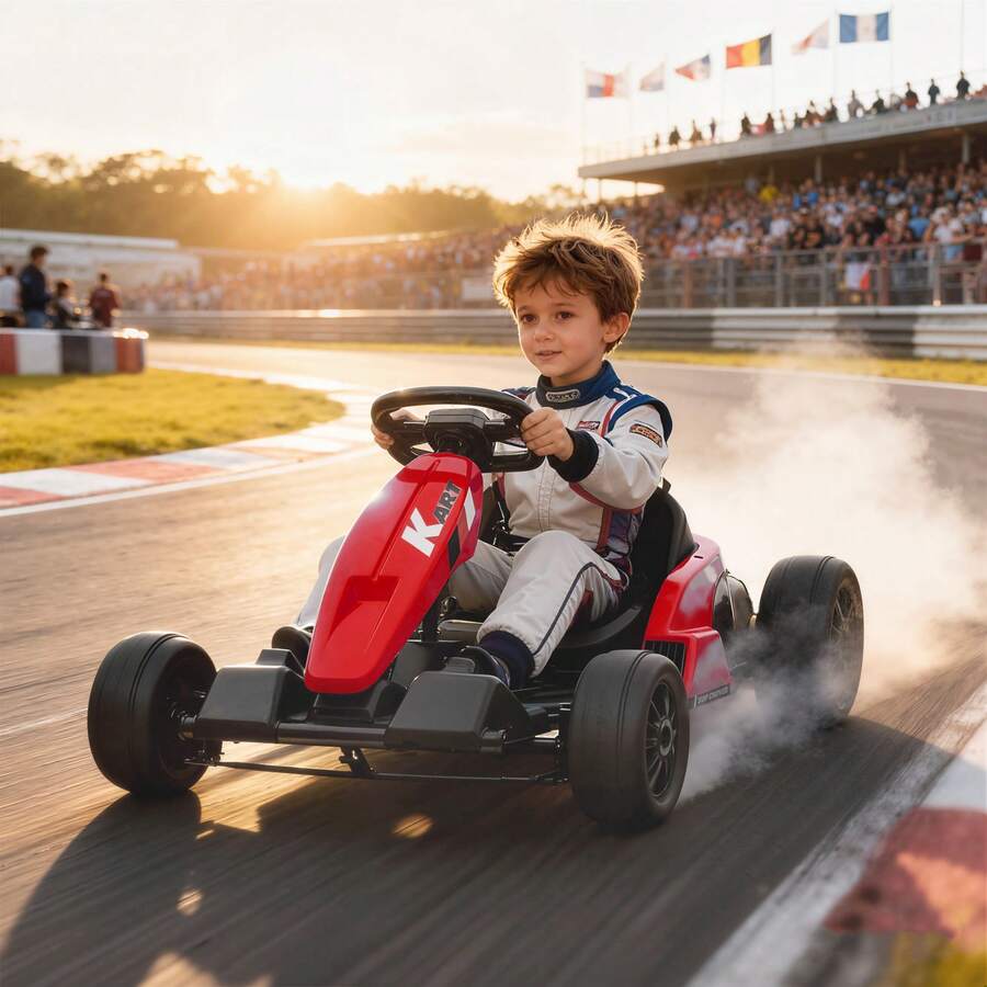AIYAPLAY 24V Electric Go Kart, Ride On Racing Kart With Drift Mode, Adjustable Seat, Slow Start, 5-Point Seat Harness, Music, Horn, For 6-12 Years, Red - Red - View 1